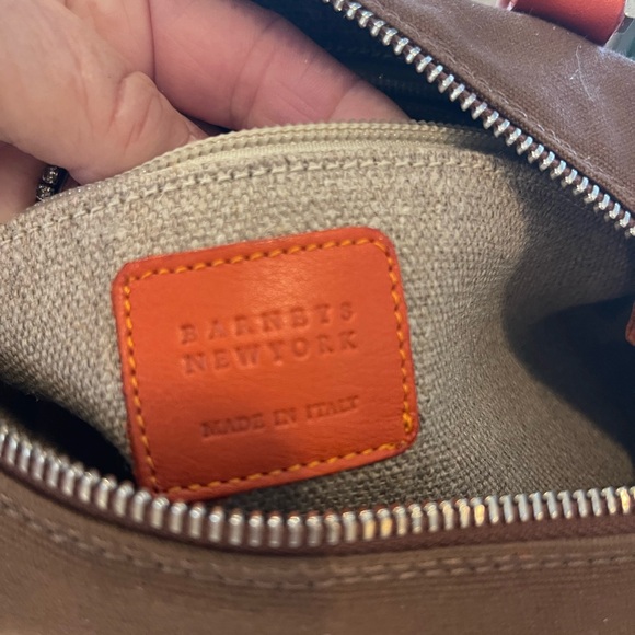 Barneys New York Brown and Orange Canvas bag with Leather trim - Picture 7 of 9